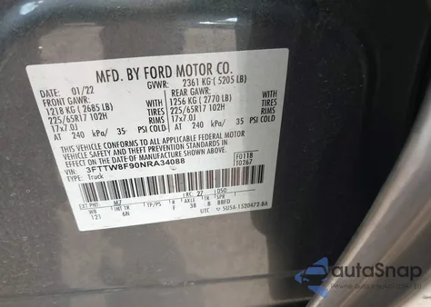 2022 Ford Maverick Lariat from USA, damaged, VIN 3FTTW8F90NRA34088